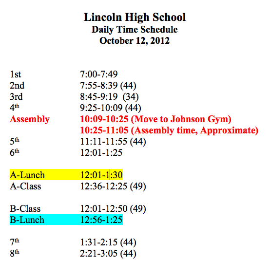 Homecoming Pep Rally - Adjusted Schedule