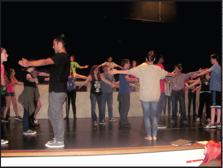 Lincoln High student performers warm up for
rehearsal on Sept. 25th in the Ted Sorensen Theatre.
Photo by Jesse Snider