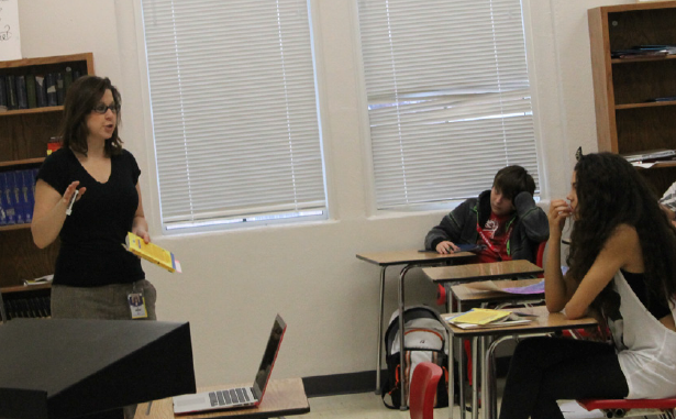 English Teacher and new debate coach Jill Livingston teaches one of her English classes at Lincoln High.