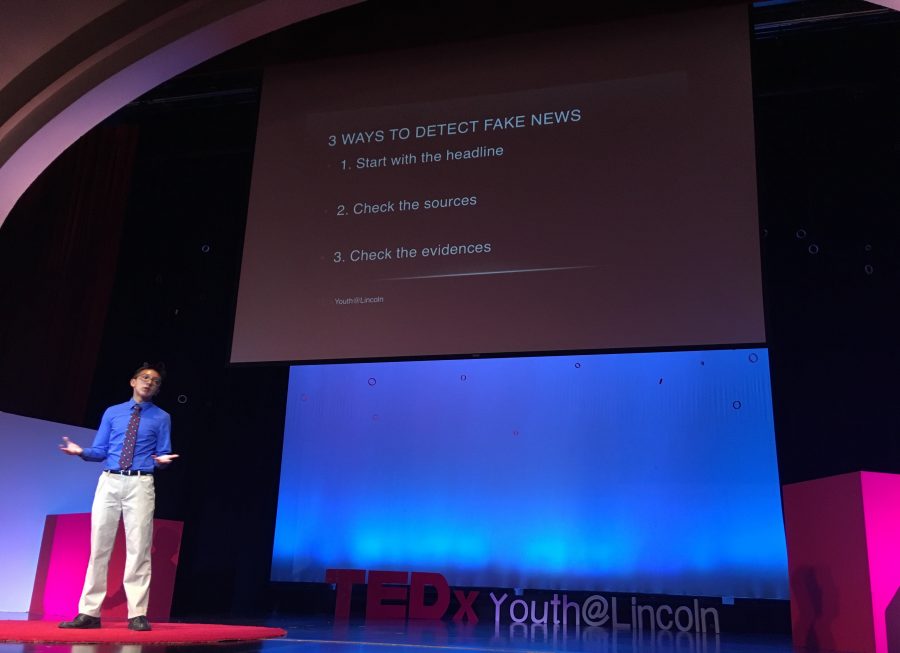 Keith Tran (12) performs “Healthy Skepticism” at TEDx
Youth event at Lincoln High, August 19, 2017. Photo courtesy of Audrey Perry.

