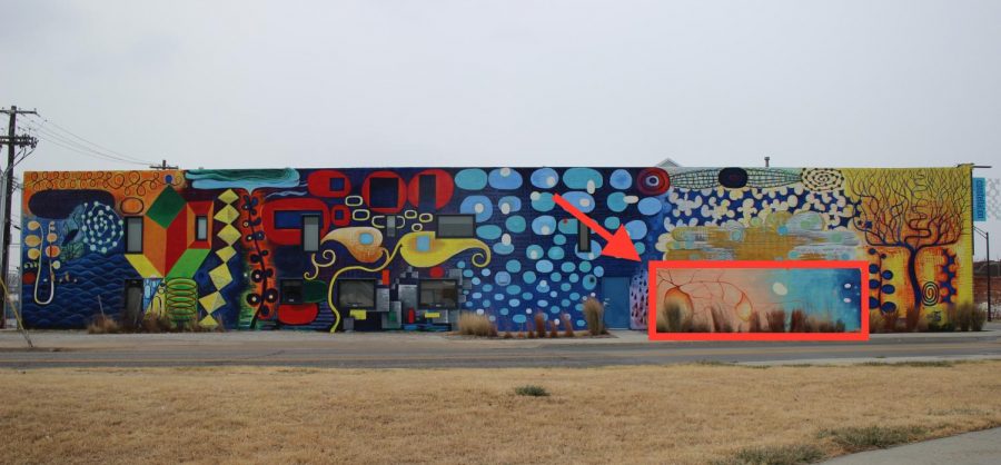 Constellation Studios showcases local artists and groups on their mural at  S 21st and O Street. Art teacher Michelle Clifford’s second semester Painting 2 class will soon display their original work there. The red box above shows where their work will go. Photo by Grace Miller