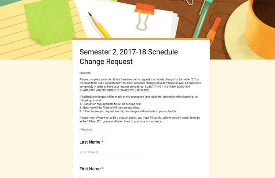 Semester Two Schedule Change Form