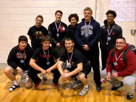 Back row left to right: Ryen Hanson(11), Cole Shank (12),  Darius Banks(9), Jacob Jajc (Northstar), Zion Perry(12), Bottom row left to right: Ron Crouse(11), Kaleb Pence(10), Ethan Bruha(12), Mason Sullivan(12)  after the meet at Creighton Prep on Saturday, Dec, 16, 2017. Photo courtesy of Stewart Venable.