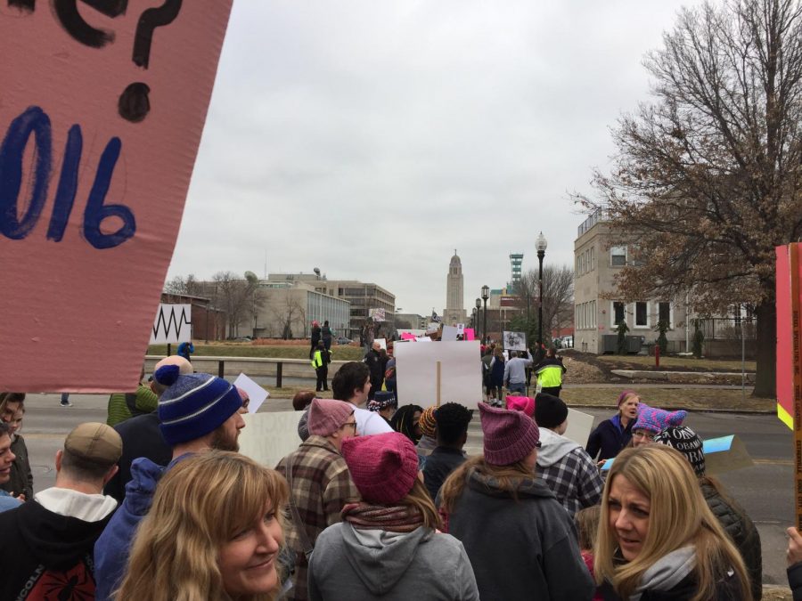 Women and men march to the capitol on January 20th, 2018. 