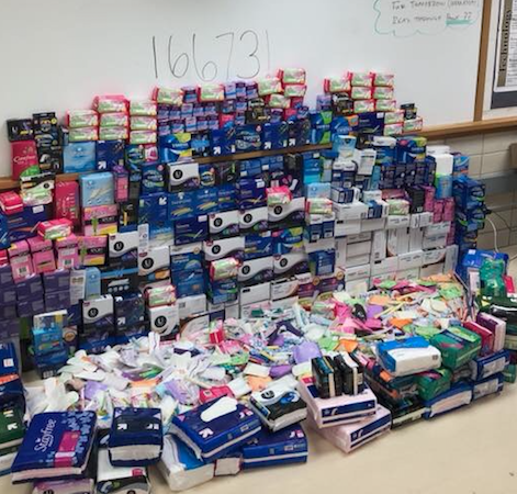 Over 150,000 pads and tampons were collected by the Lincoln High’s and Southeast’s Feminists for Change Clubs as part of a drive to help women in need. The products will be delivered to the People’s City Mission. Photo courtesy of Cassidy Whitney