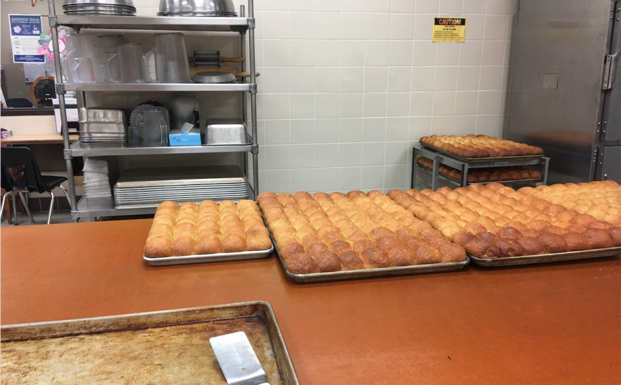  Bread rolls after being baked and before being served in the cafeteria. 
Photo by Grace Miller. 
