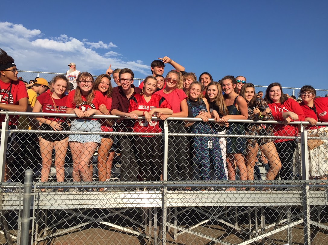A sea of red appeared at the Freshmen Football game at Lincoln Southwest compliments of “UNITY!” a new informal student group. These students led chants and cheered on the Links throughout the game on August 30th.