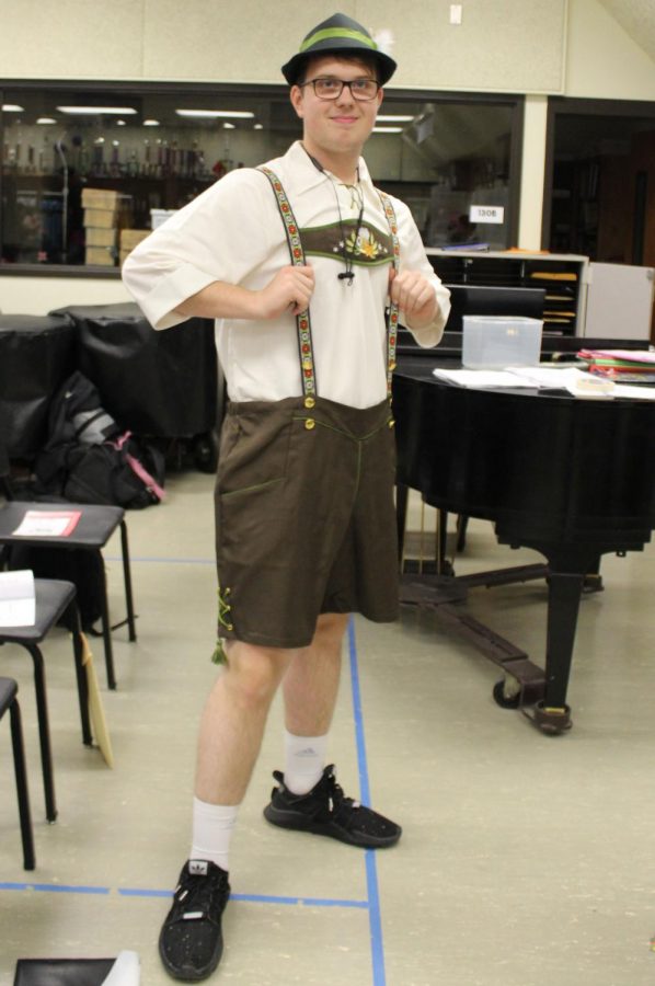 Lars Bandholz (11), a German exchange student, proudly wears Lederhosen in support of his homeland. Photo by Makenzie Hornby 