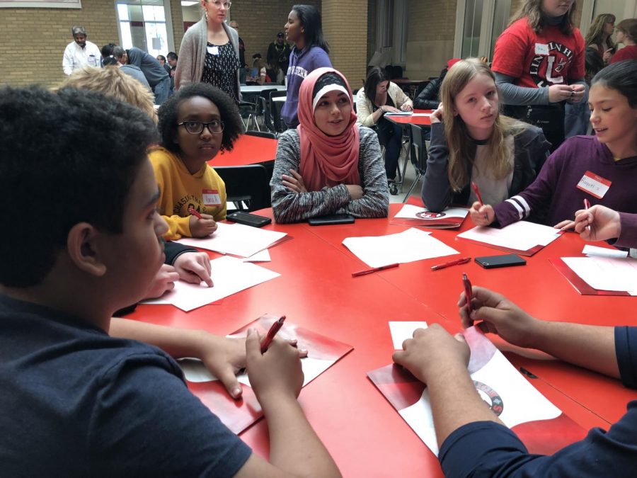 Possible future Pre-IB students gather at tables in the cafeteria in Lincoln High at IB Academy Day on October 27th, 2018. Advocate staff photo.