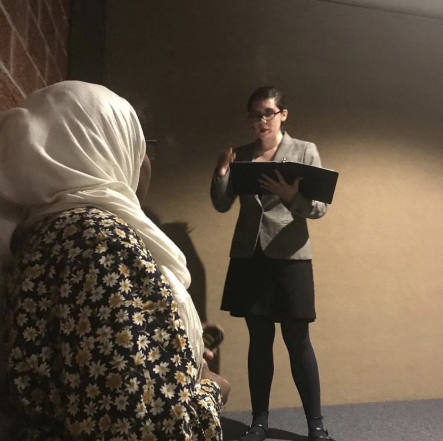 Alex Rotert (10) and Meissa Hassan (10) practice for a speech tournament. Photo courtesy of Lincoln High Speech Team Instagram