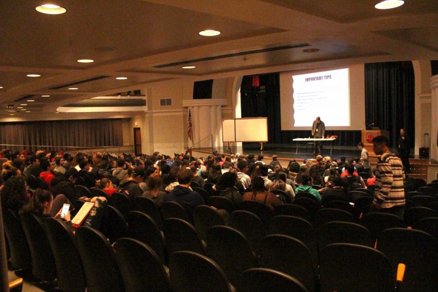 Students attend an ACT prep class, hosted by Educational Talent Search, a program funded by the University of Nebraska Lincoln in the Ted Sorensen Theatre, on March 19th, 2019. Juniors will take the ACT on April 2nd, 2019. Photo by Zeke Williams