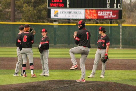 Lincoln High pitcher #9 during the fist inning against the Spartans.