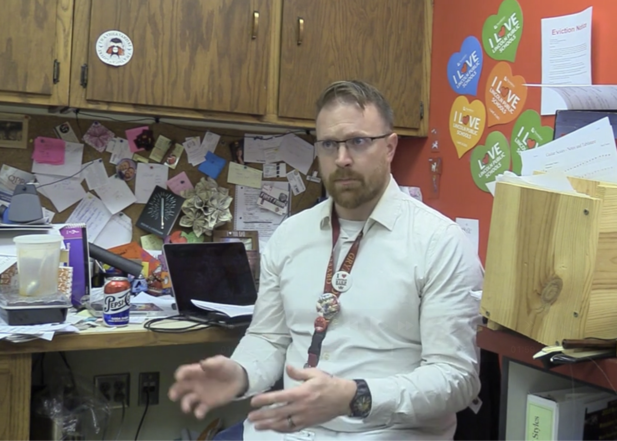 Club Sponsor Brett Noser speaks with KLHS journalist Maddox Martin